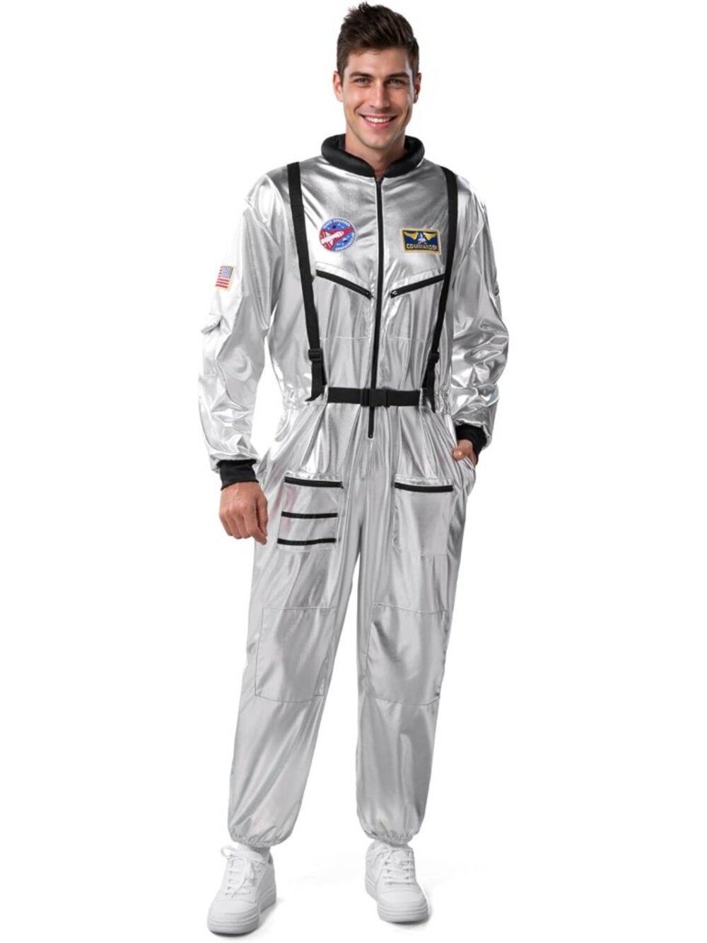 Men's Silver Space Suit Astronaut Costume for Halloween & Cosplay Parties